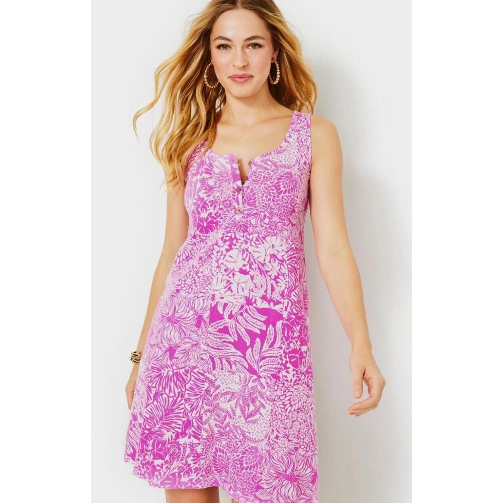 S Lilly Pulitzer Purple Lela Henley Sleeveless Cotton Dress